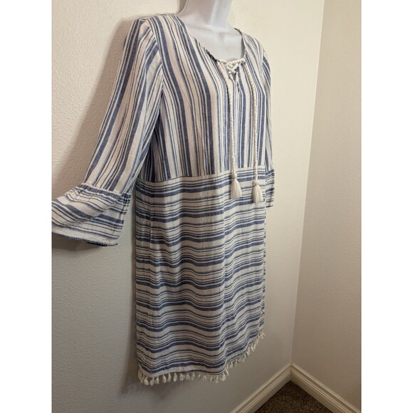 Tommy Bahama Women's Small Cover-up Peasant Coastal Striped Blue White EUC - Picture 2 of 6